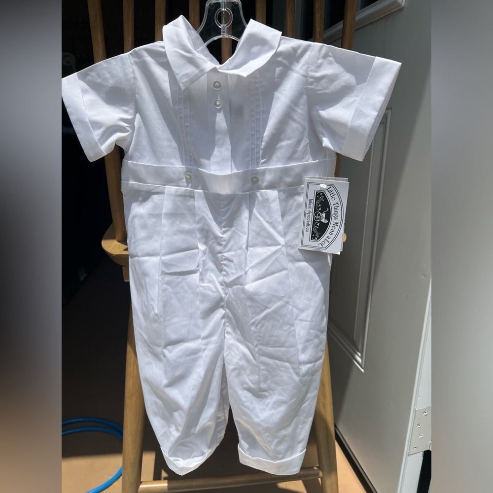 Little Things Mean a Lot Boys White Romper- Size 12 months